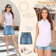 thumbnail image 6 of Tank Tops for Women Loose Ribbed Knit Lapel Collared Sleeveless Tops Zipper Purple Polo Shirt Size XXL, 6 of 11