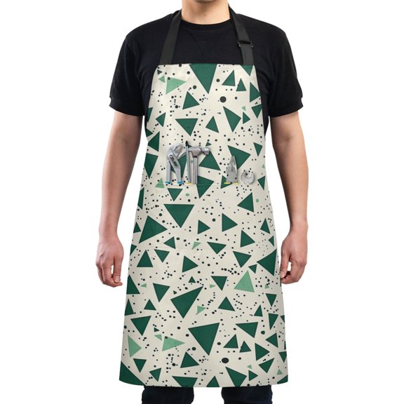 Kitchen Apron with 2 Pockets Adjustable waterproof Cooking Aprons for Women Men Chef Green Small Triangles