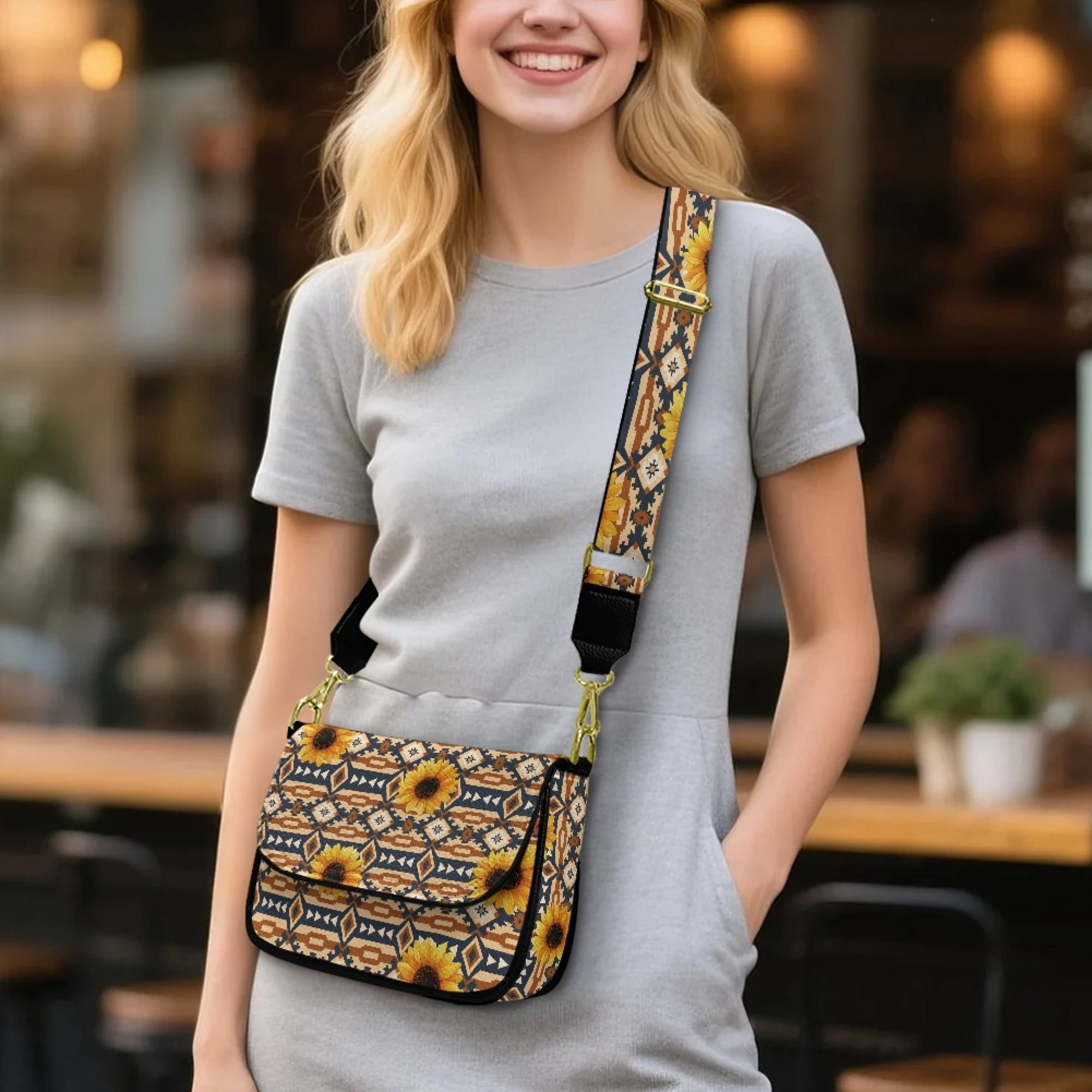 TSOVTHRID Aztec Tribal Sunflower Print Crossbody Bags for Women, PU Leather Cross Body Purses, Trendy Handbags Shoulder Bag with Adjustable Strap