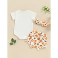 thumbnail image 4 of Nygoyerh Baby Girls Summer 3Pcs Outfits Short Sleeve Letter Print Short Sleeve Romper + Fruit Print Shorts + Headband 3M 6M 12M 18M Newborn Infant Cute Shorts Sets, 4 of 9