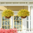 thumbnail image 3 of Artificial Faux Hanging Plants Flowers Basket Outdoor Indoor Patio Lawn Garden Spring Decor,Fake Silk Daisy in Basket with 12inch Coconut Lining Chain Palm Flowerpot(Yellow), 3 of 6