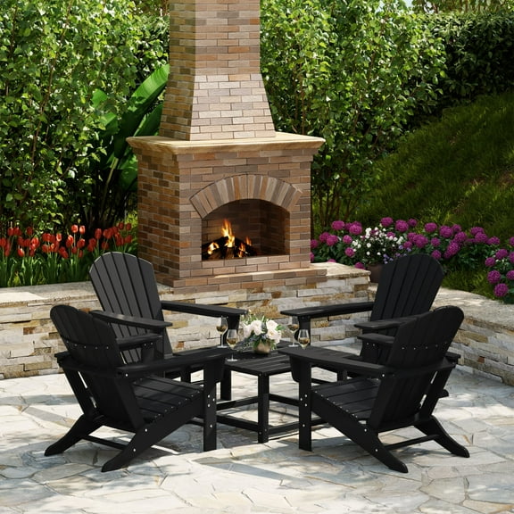 WestinTrends Dylan 5-Piece Outdoor Patio HDPE Adirondack Chair With Square Coffee Table Conversation Set, Black