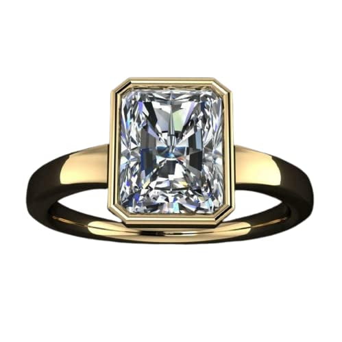HeartsAndYou Bezel Set Solitaire Engagement Ring for Women 2.7ct Radiant Moissanite 18k Yellow Gold over Silver