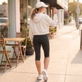 thumbnail image 6 of Women Fold Over Capri Leggings Y2K Low Rise Elastic Waist Cropped Pants Knee-Length Skinny Yoga Athletic Pants Dark Gray L, 6 of 9