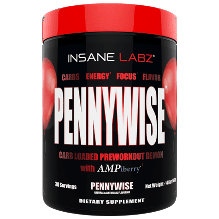 Insane Labz Pennywise Mass Gaining High Stimulant Pre Workout Powder, Energy Focus Strength Pumps, Loaded with Creatine 10g of Carbs Infinergy Caffeine fueled by AMPiberry, 30 Servings -