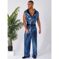 thumbnail image 7 of Hansber Men's Retro 70s Outfit Disco Dance Jumpsuit Sleeveless V Neck Hippie Style Bodysuit for Stage Blue 3XL, 7 of 7