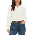 thumbnail image 1 of INSPIRE CHIC Women's Cut Out Keyhole Collared Casual Long Sleeves Solid Tops White S, 1 of 5