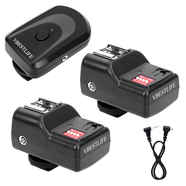 Qiilu 433MHZ 16 Channel Wireless Flash Trigger Set with 1 Transmitter 2 Receivers 1 Sync Wire Cable, Wireless Flash Trigger, Flash Trigger Set