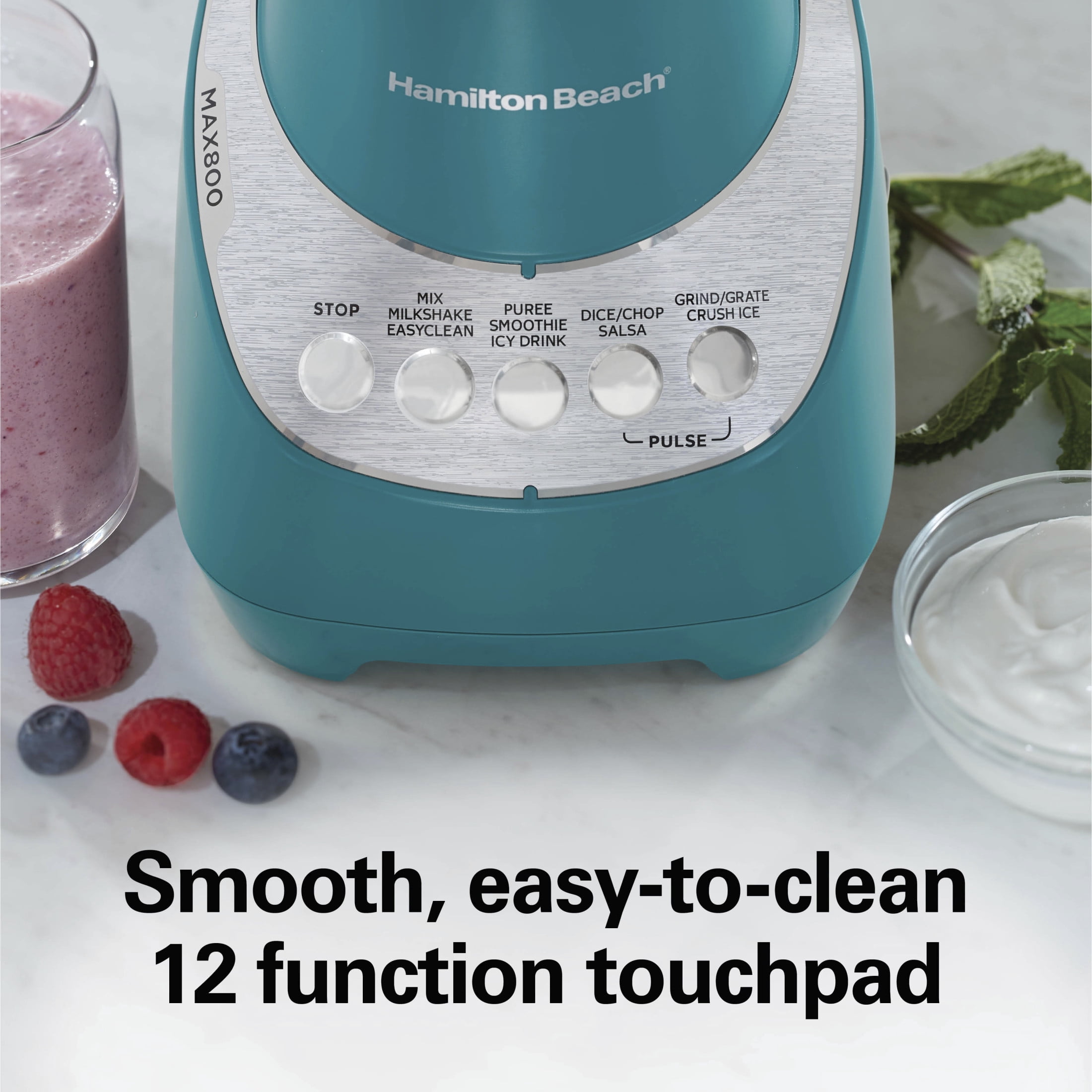 Hamilton Beach Wave Action Smoothie Blender, 48 oz Glass Jar 800 W 12-Function Countertop Blender for Kitchen, Deep Lake Blue