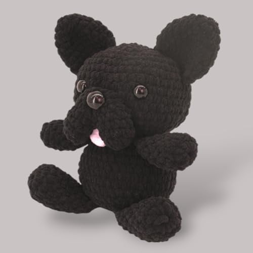 Crochet Kit for Beginners, Crafts for Adults, Fun Stuff -Step-by-Step YouTube Starter Kit - Thick Chenille Yarn and Craft Supplies Included, Cute Amigurumi Art Kit - Crochet French Bulldog Kit