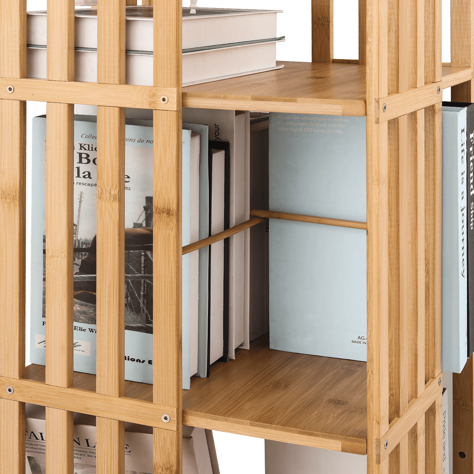 MoNiBloom Bamboo Rotating Bookshelf 360 Degrees, 6-Tiers Free Standing Revolving Bookcase, Storage Rack for Home, Study, Office, Natural