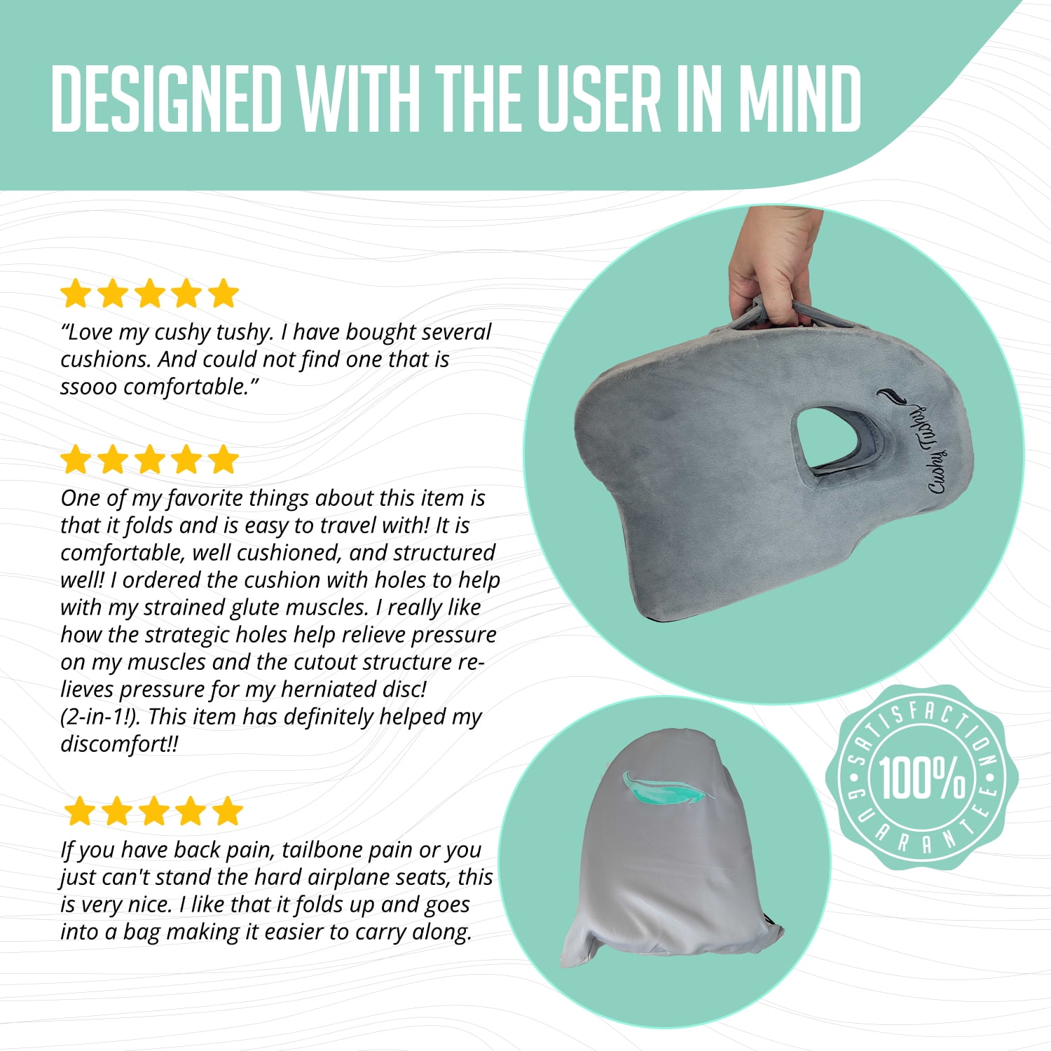 Cushy Tushy Foldable Sit Bone Seat Cushion - for Sit Bone Pain, Hip, Butt,  Ischial Tuberosity, Hamstrings, and Sciatica Pain Relief - for Home,  Office, and Driving - Gray 