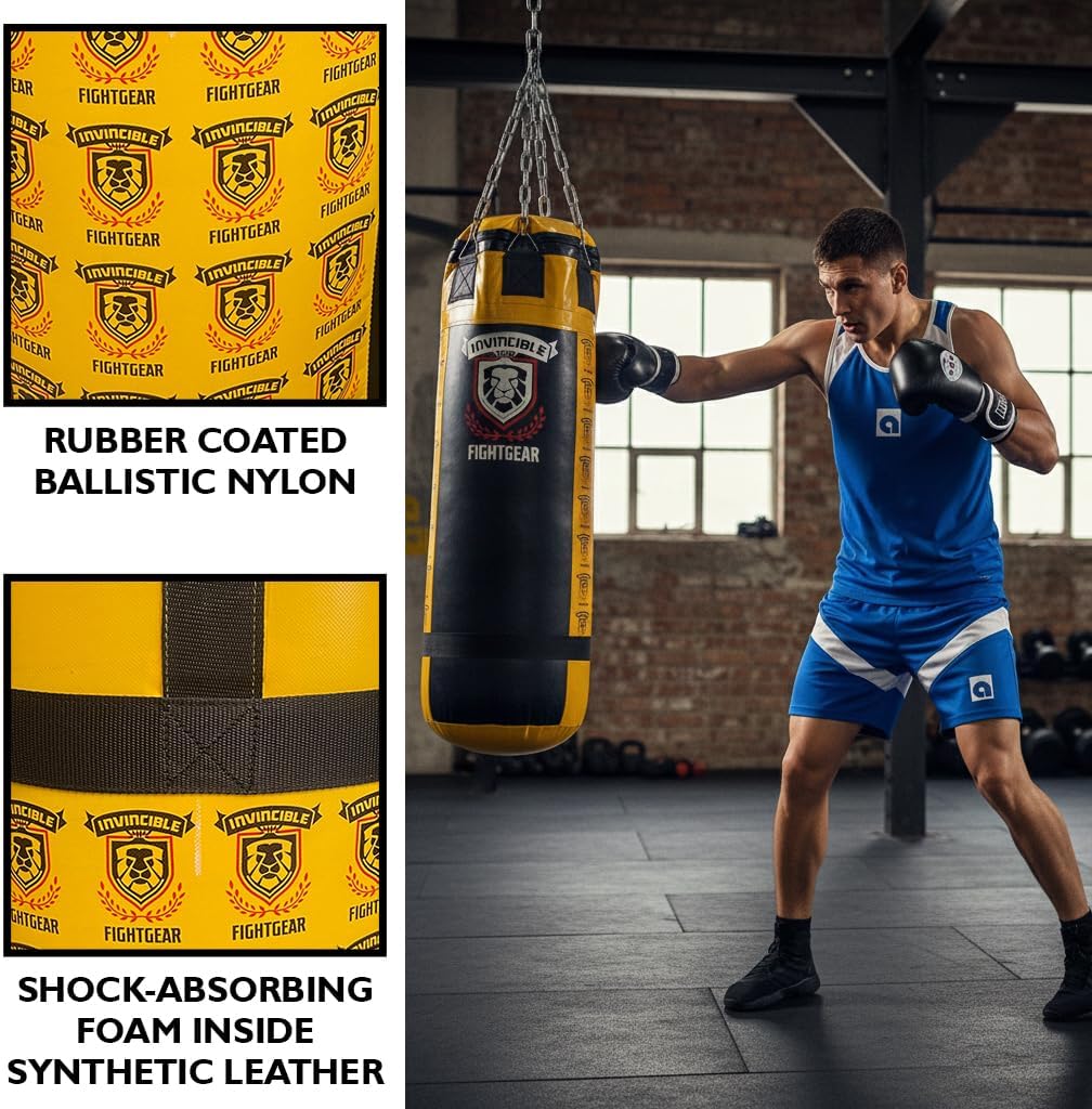 Heavy Punching Bag for Boxing, MMA & Muay Thai, Ballistic Nylon, Shock-Absorbing Foam, Reinforced Straps, Home Gym & Professional Training Bag, 70 LB