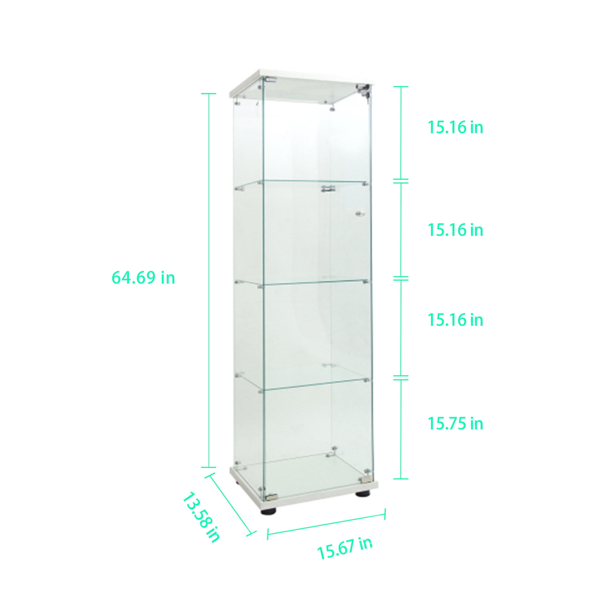 4-Tier Glass Display Cabinet with Glass Doors,65" Floor Standing Curio Bookshelf Collection Display Case for Living Room Bedroom Office,White