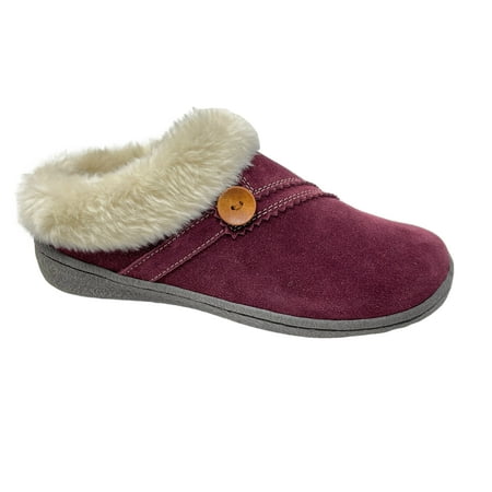 

Womens Suede Leather Clog Slipper JMS0411B - Warm Plush Faux Fur Lining - Indoor Outdoor House Slippers For Women (7 M US Burgundy)