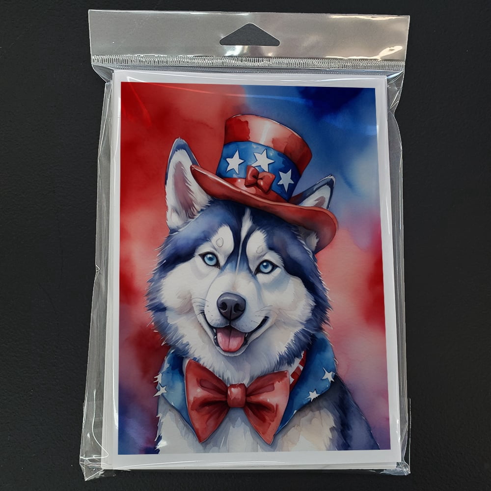 Siberian Husky Patriotic American Greeting Cards Pack of 8 7 in x 5 in