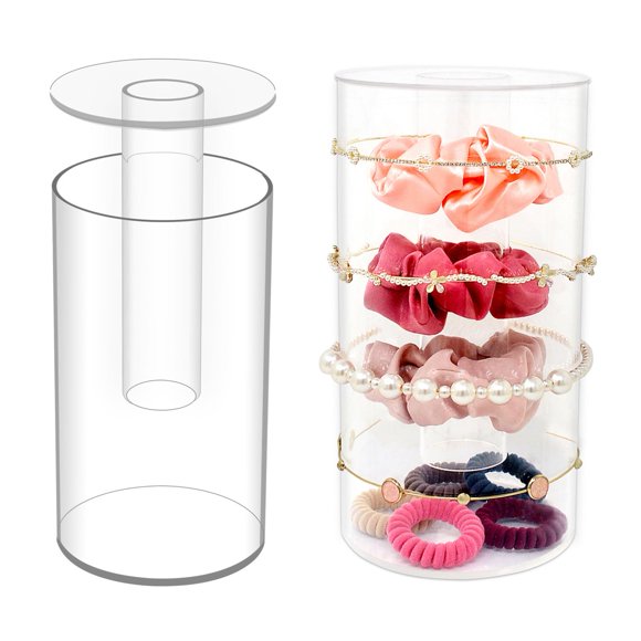 Fengshuibringluck Juego de contenedores de acrílico transparente 3 en 1, accesorios redondos para el cabello, organizadores de almacenamiento con tapas para accesorios para el cabello y suministros de