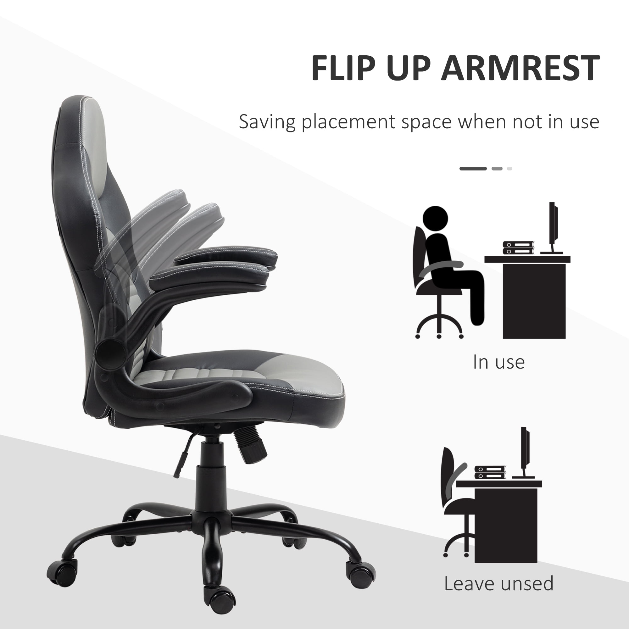 Vinsetto Ergonomic Gaming Chair, Racing Style Computer Chair, Executive Home Office Desk Chair with Faux PU Leather, Tilt, Swivel Wheels, Black / Gray