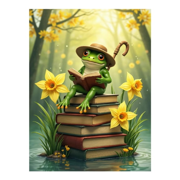 Diamond Art Kits for Adults, Frog Reading Books Forest Scene 5D Diamond Painting Kits for Adults Beginners, DIY Full Drill Diamond Painting, Gem Art and Crafts 12x16