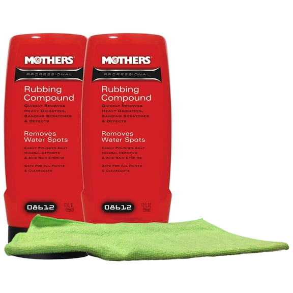 Mothers Professional Rubbing Compound (12 oz) Bundle With Microfiber Cloth Kit