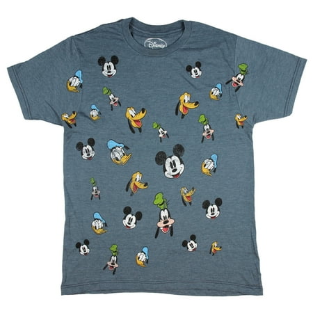 Disney Men's Mickey and Friends Faces Distressed Print Heather