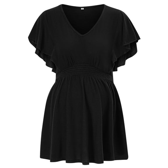 Maternity Shirts Women's V Neck Floral Maternity Tops Smocked Ruffle Hem Tunic Blouse for Women