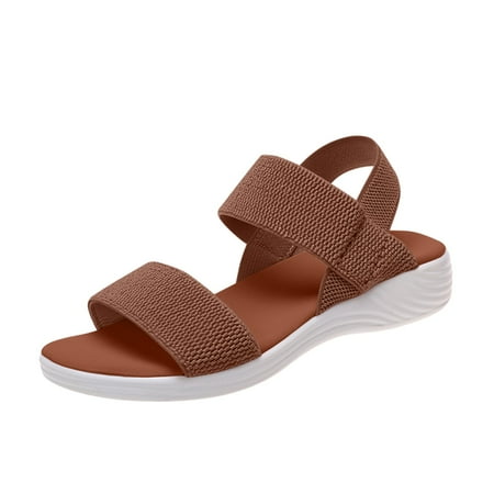 CHOII 50% off Clearance Women s Summer Casual Thick Sole Flat Heel Fish Mouth Elastic Large Size Sandals Women s Shoes Casual Shoes Cushionaire Sandals Summer Sandals for Women 2024 Coffee/8.5