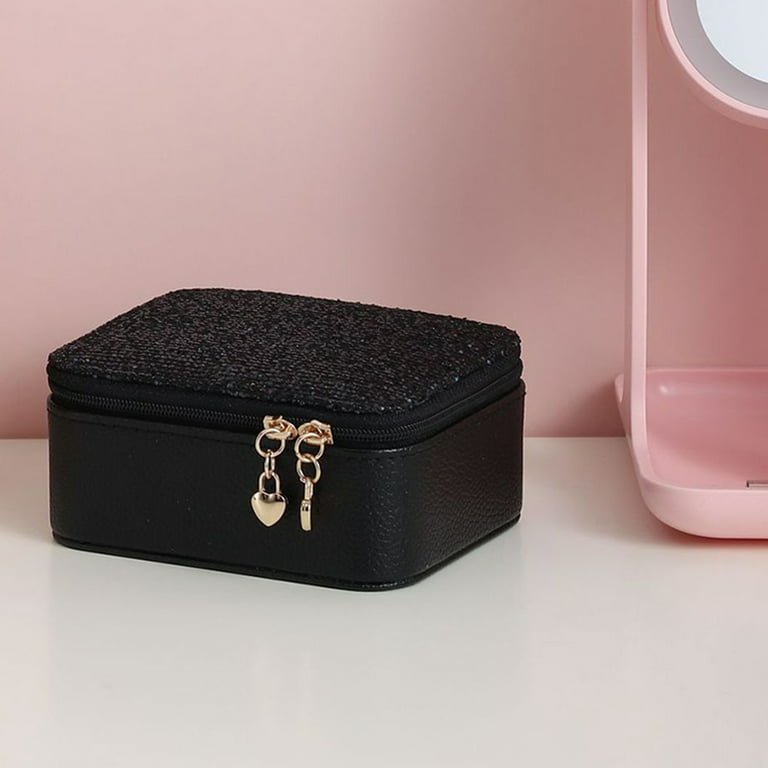 Yesbay Portable Jewelry Display Ring Earring Storage Organizer Travel Case  with Mirror,Jewelry Storage Box 