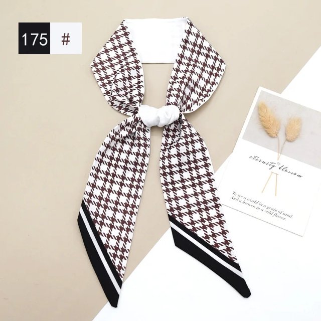 Bufanda de seda larga versátil, pajarita con estampado de letras, diadema floral, correa para bolso, pañuelo pequeño, accesorio, regalo de moda