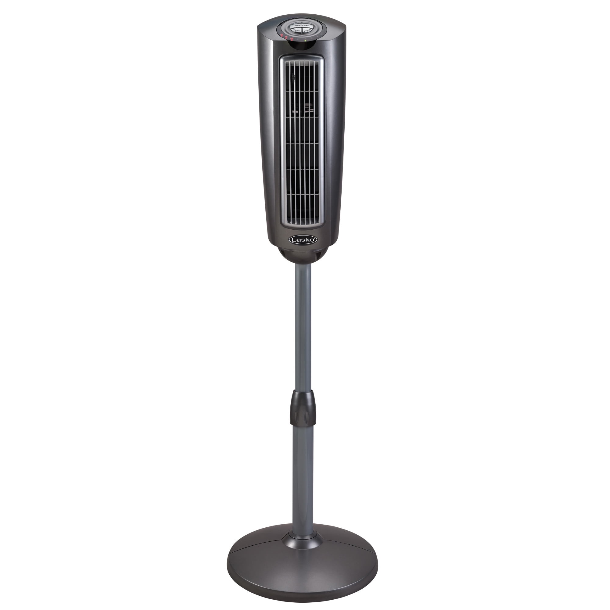Lasko 52" 3-Speed Adjustable Oscillating Remote Controlled Pedestal Tower Fan, Gray, 2535