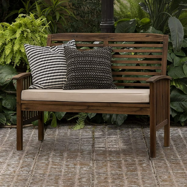 Walker Edison Rendezvous Modern Solid Acacia Wood Patio Loveseat With Cushions 47 Inch Dark Brown Com Walker Edison Rendezvous Modern Solid, 24 Inch Outdoor Cushions Uk
