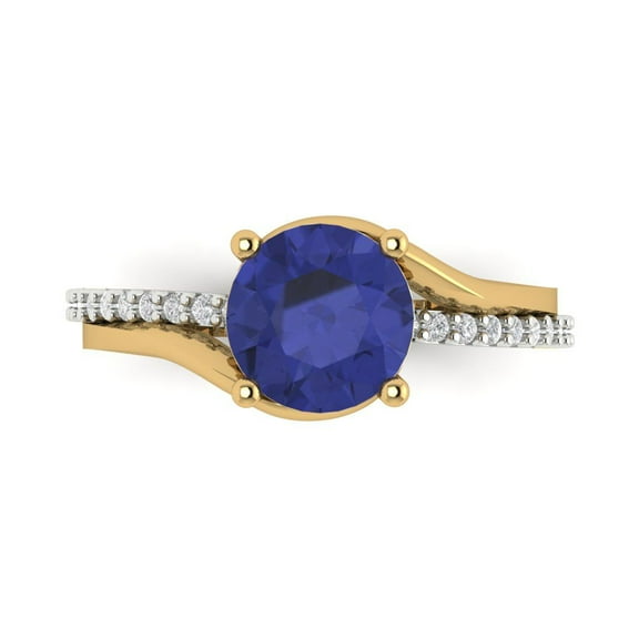 1.71 ct Round Cut Simulated Tanzanite Solitaire with Simulated Diamond Accents 14K White/Yellow Gold Womens Engagement Ring