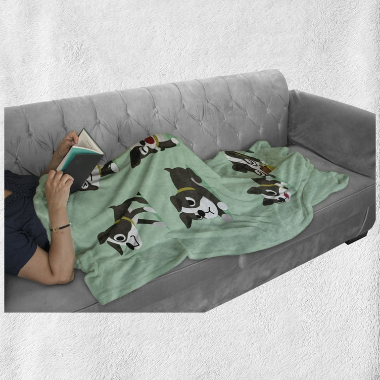 Boston Terrier Soft Flannel Fleece Throw Blanket Cartoon Character Minimalist Design of Playful Dog Cozy Plush for Indoor and Outdoor Use 60 x
