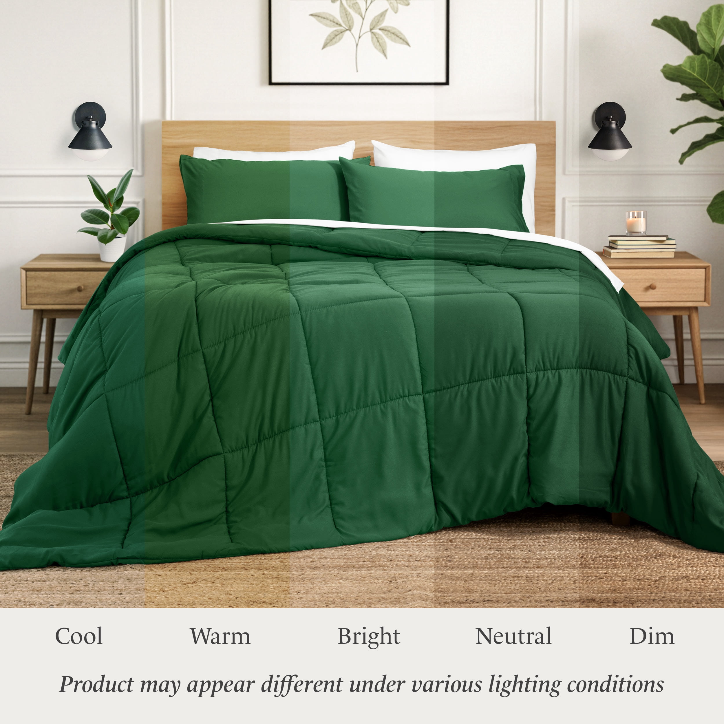 Ivy Union Comforter Set - Box Stitch - Easy Care Ultra-Soft Microfiber - All Season Warmth - Bedding Comforter - King - Forest Green