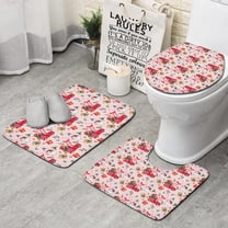 Pink Christmas Red Truck and Snowman Pattern Bathroom Rugs Sets 3 Piece,Toilet Cover Set,Absorbent Non Slip Bathroom Mats Sets with U-Shaped Contour Rug Toilet Rug Set