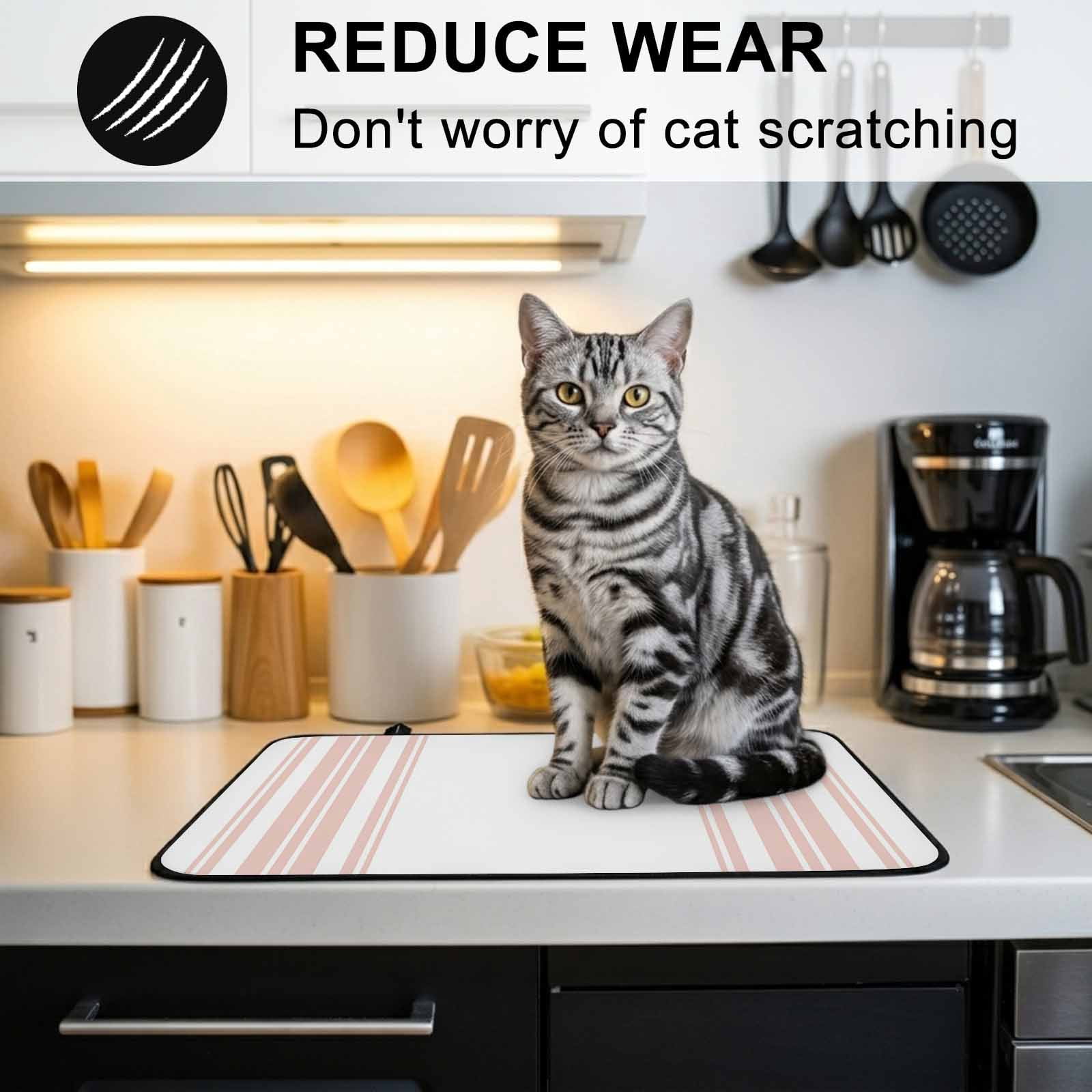Pink Striped Stove Top Cover for Electric Stove, Heat-proof & Non Slip Glass Top Stove Cover Protector, Modern White Striped Abstract Art Aesthetics Kitchen Flat Cooktop Rubber Mat 24x21 Inches
