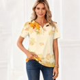 thumbnail image 4 of Minjewel Womens T Shirts Casual V Neck Short Sleeve - Fall Leaves Print Button Detail, T Shirts for Women Seasonal Graphic Tee, Summer Tops for Women for Autumn,Saffron 2XL, 4 of 6