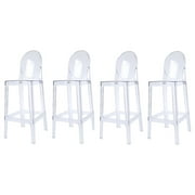 Homelala Set of 4 30" Seat Height Clear Transparent Contemporary Modern Glam Barstool Modern Side Chairs Molded Plastic Bar Stool Counter Accent Lounge No Arms Kitchen With Back
