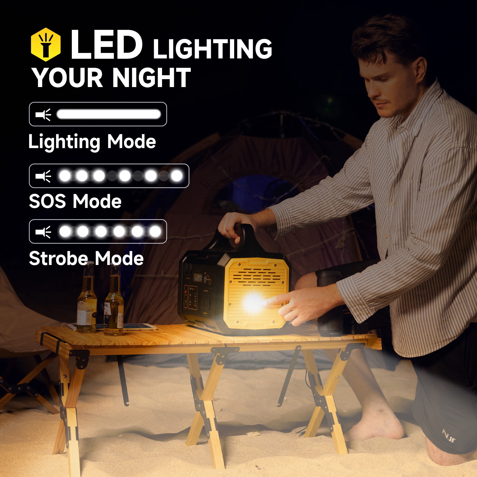 1000W Portable Solar Generator, 1024Wh LiFePO4 Battery Power Station with 120V AC Outlets, Backup Power Supply for Camping, Outdoor Travel, RV, and Home Emergency-Yellow
