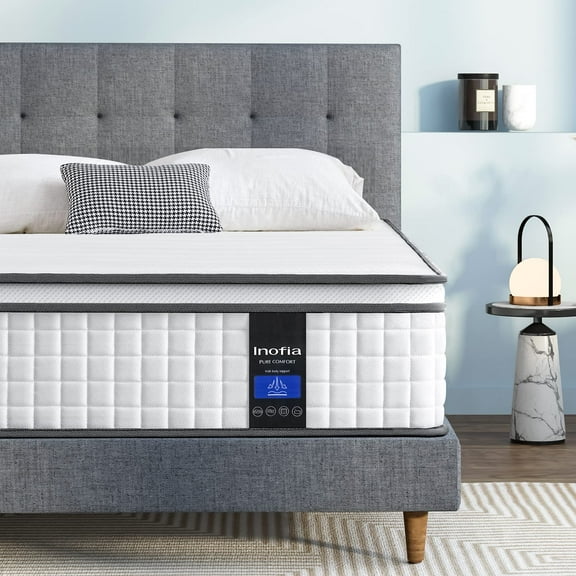 Twin XL Mattress, 10 Inch Hybrid Mattress, Gel Memory Foam & Pocket Spring Twin XL Bed Mattress in a Box, Medium Feel, Cooler Sleep & Pressure Relief, 80"*39", White&Gray
