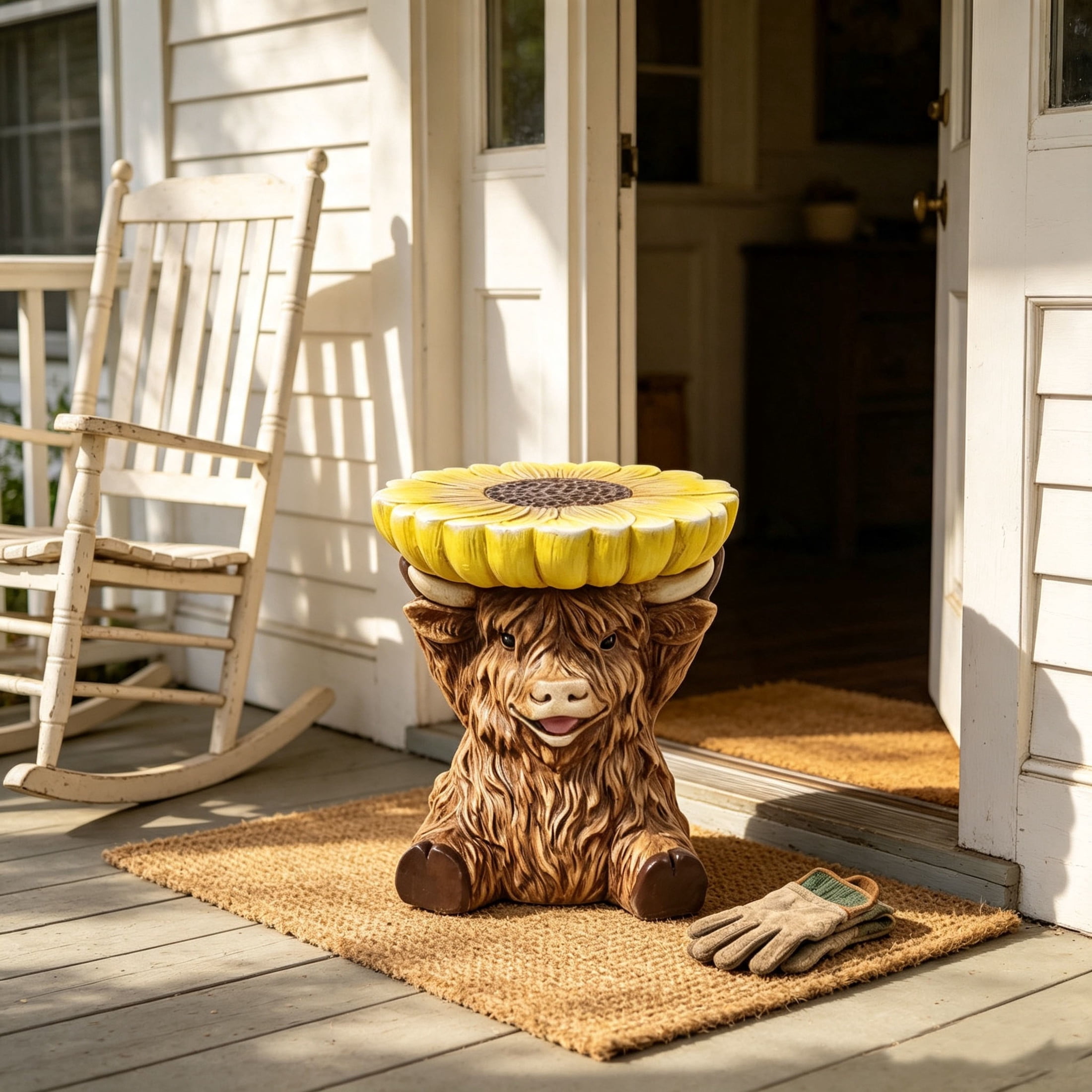 Noble House Highland Cow Stool, Cute Animal Side Table Decor, Outdoor Creative Figurine Seat for Patio, Garden, Brown
