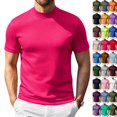 thumbnail image 2 of Men's Mock Turtleneck Shirts Short Sleeve Lightweight Soft Basic T-Shirts Solid Pullover Undershirt Tops （Hot Pink,M）, 2 of 7