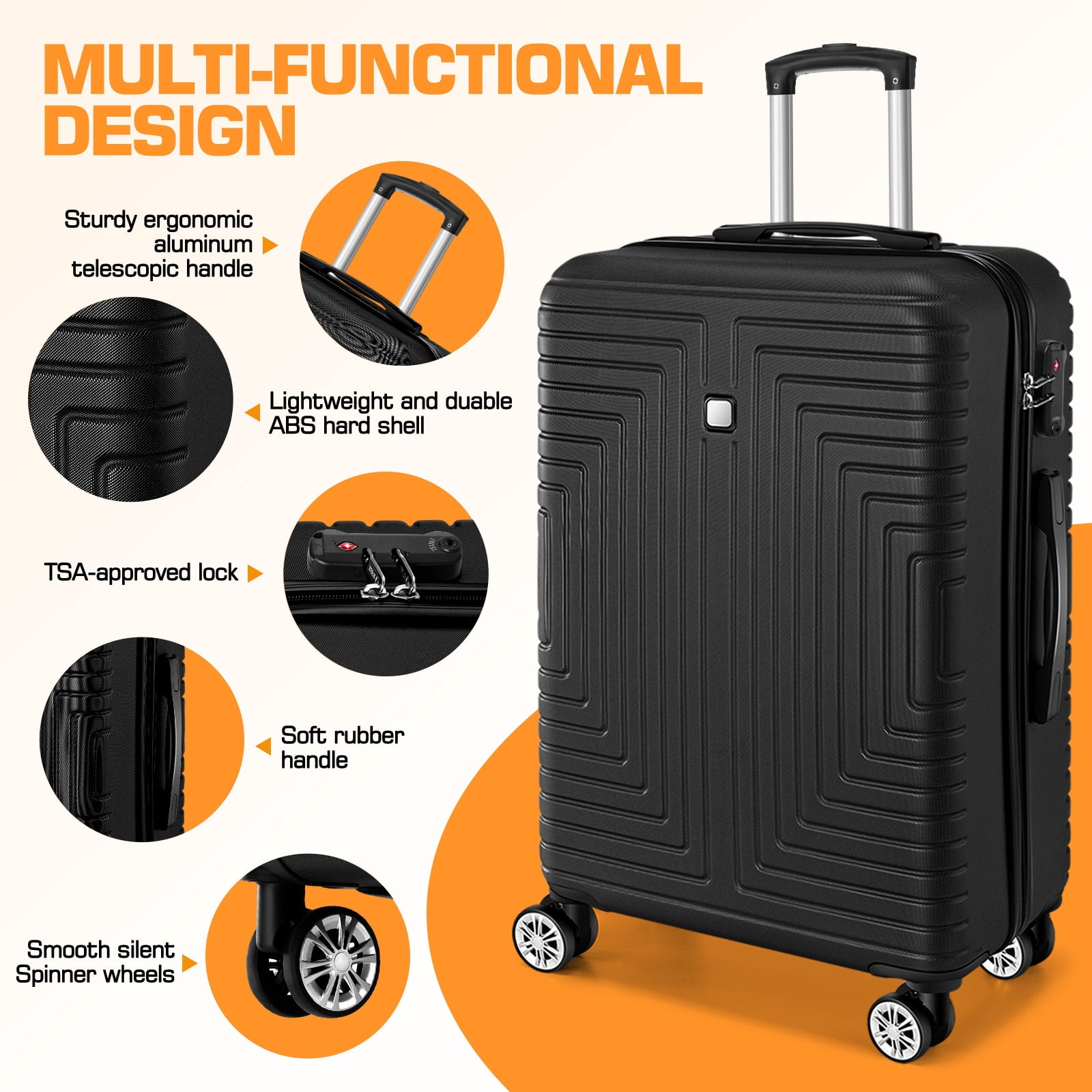 COBIZI Luggage Sets 5 Piece, ABS+PC Hard Shell Suitcases with Wheels, TSA Aproved Lock and Carry on Bags, Travel Suit Case Set for Men and Women, (5-Piece, Black)