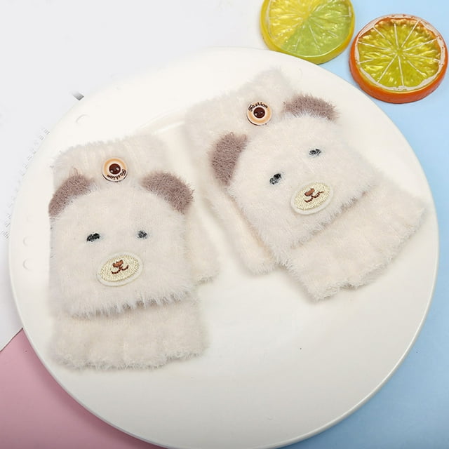 Gants d'Hiver à Demi-Doigts en Peluche à Revers, Doublés de Velours, Chauds et Épais, Gants pour Enfants