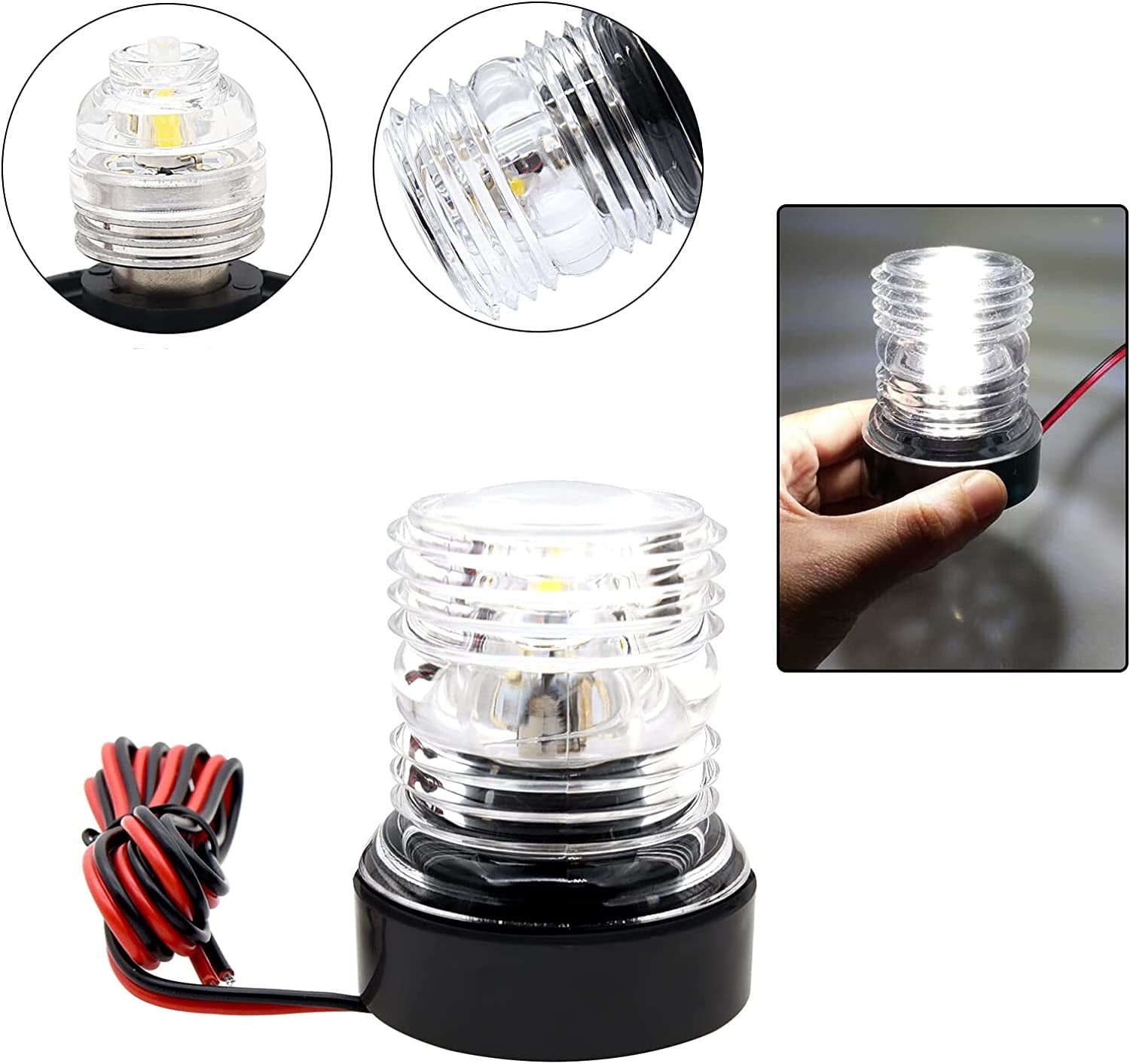 Geloo 1224V White LED Anchor Light Marine Boat Yacht RV Navigation Signal Light All Round 360