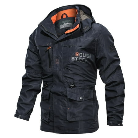 Jacenvly Rain Jacket Men Clearance Waterproof Windproof with Hood Pocket Mens Winter Coats Lightweight Warm Fashionable Casual Coats Hiking Mountain Ski Outdoor Sports Jacket