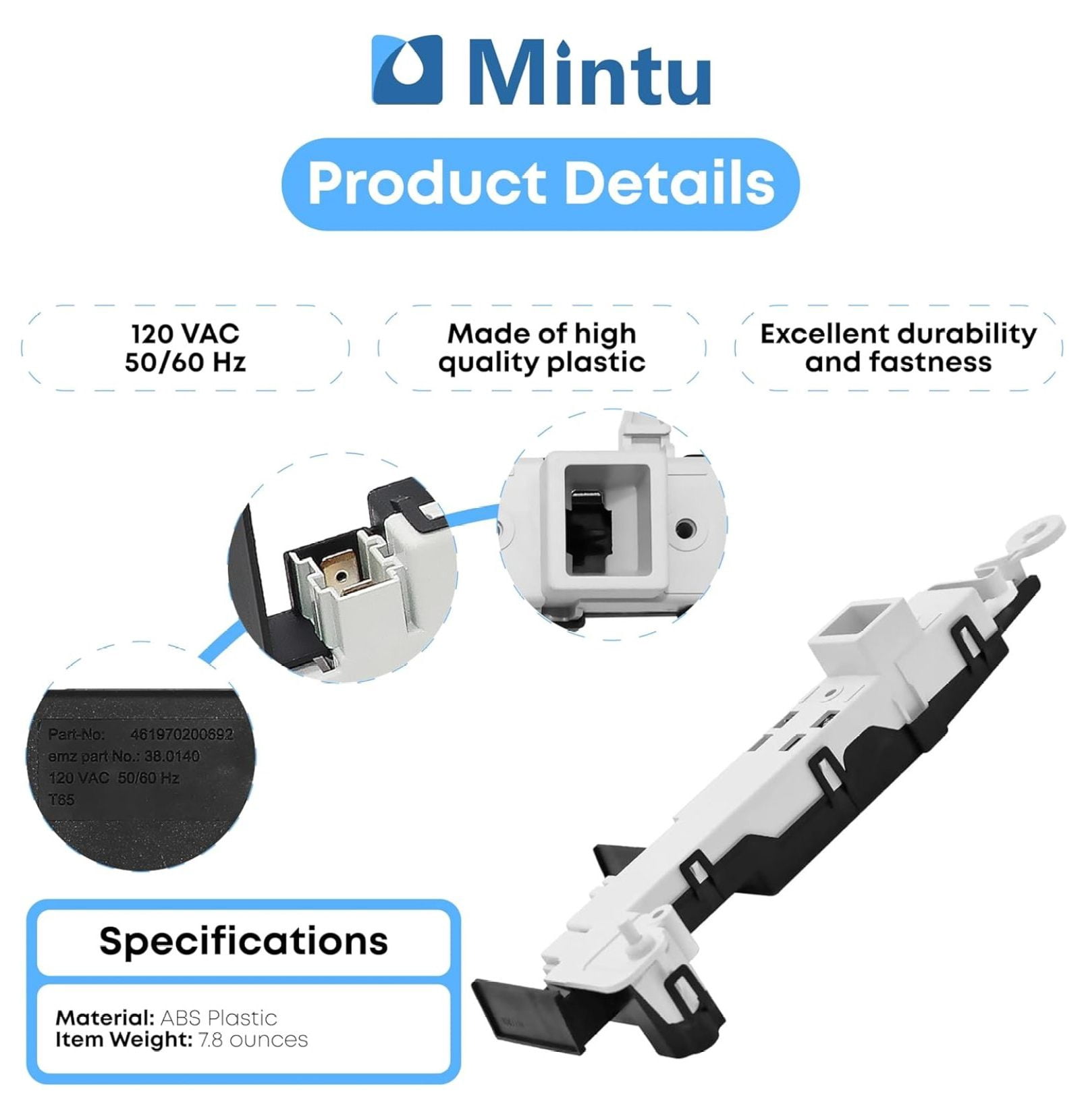 Door Lock Switch Replacement Compatible with Samsung WF42H5000AW/A2, WF42H5200AF/A2, WF42H5200AP/A2, WF42H5200AW/A2, WF42H5400AF/A2 Washing Machines