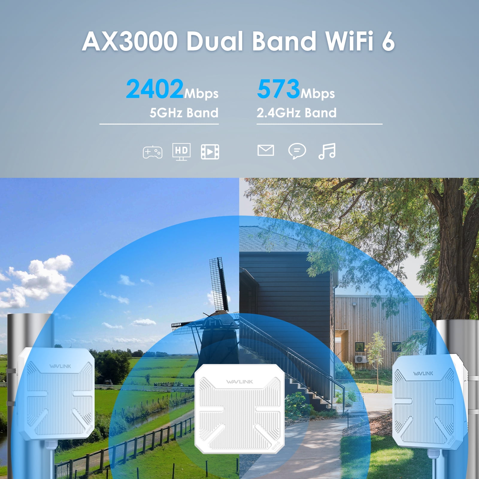 AX3000 Dual Band WiFi Router WiFi6 Extender, WiFi Repeater with PoE, IP67 Weatherproof for Outdoor