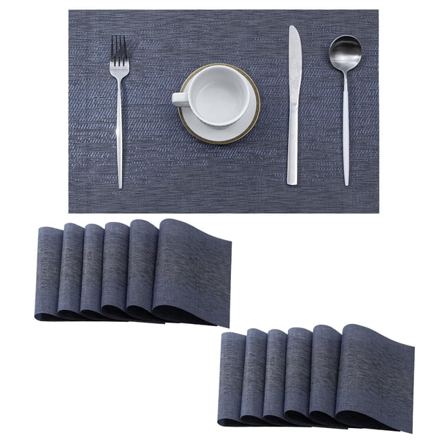 Set de 12 Individuales Denim Azul Leetaltree - Individuales Resistentes al Calor y Antideslizantes para Mesa de Comedor, Lavables y Duraderos de PVC Vinílico Tejido (Denim Azul, 12)