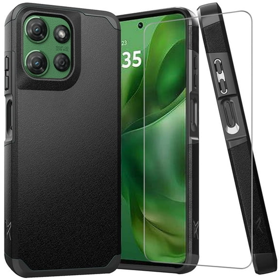 TJS for Motorola Moto G Power 5G 2025 / Moto G Power 5G 2026 Phone Case, with Tempered Glass Screen Protector, Dual Layer Hybrid Magnetic Support Shockproof Heavy Duty Cover (Black)